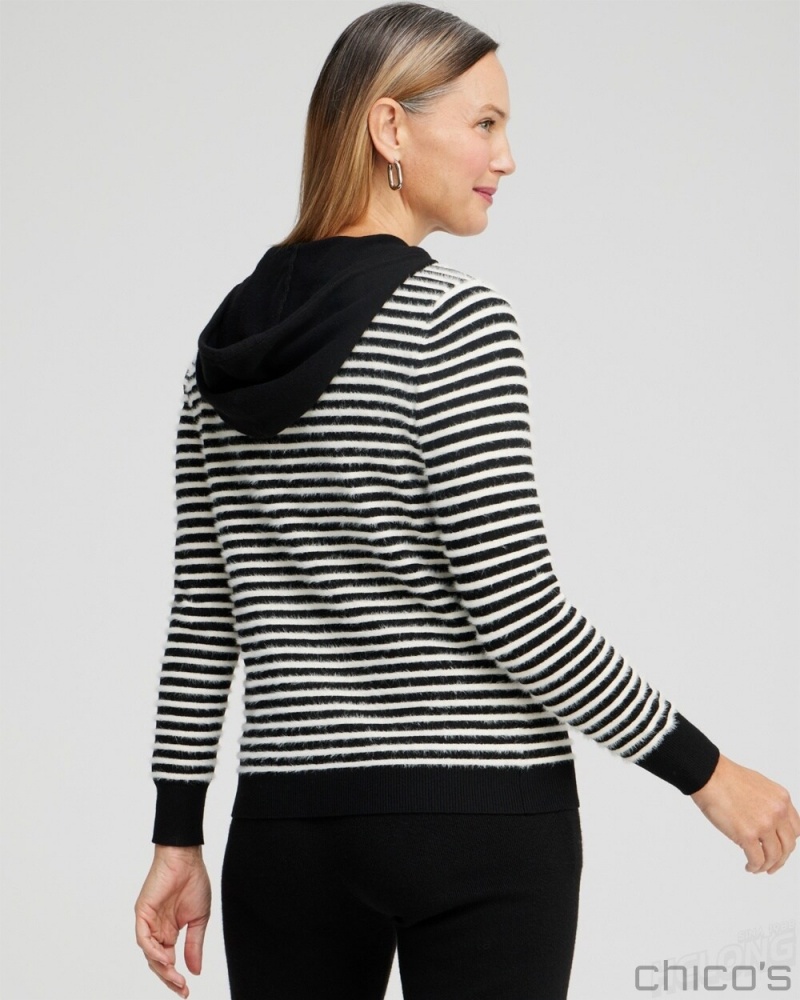 Chico's Zenergy Luxe Cashmere Blend Stripe Pullover Sweaters Black | 852-RAGQWB