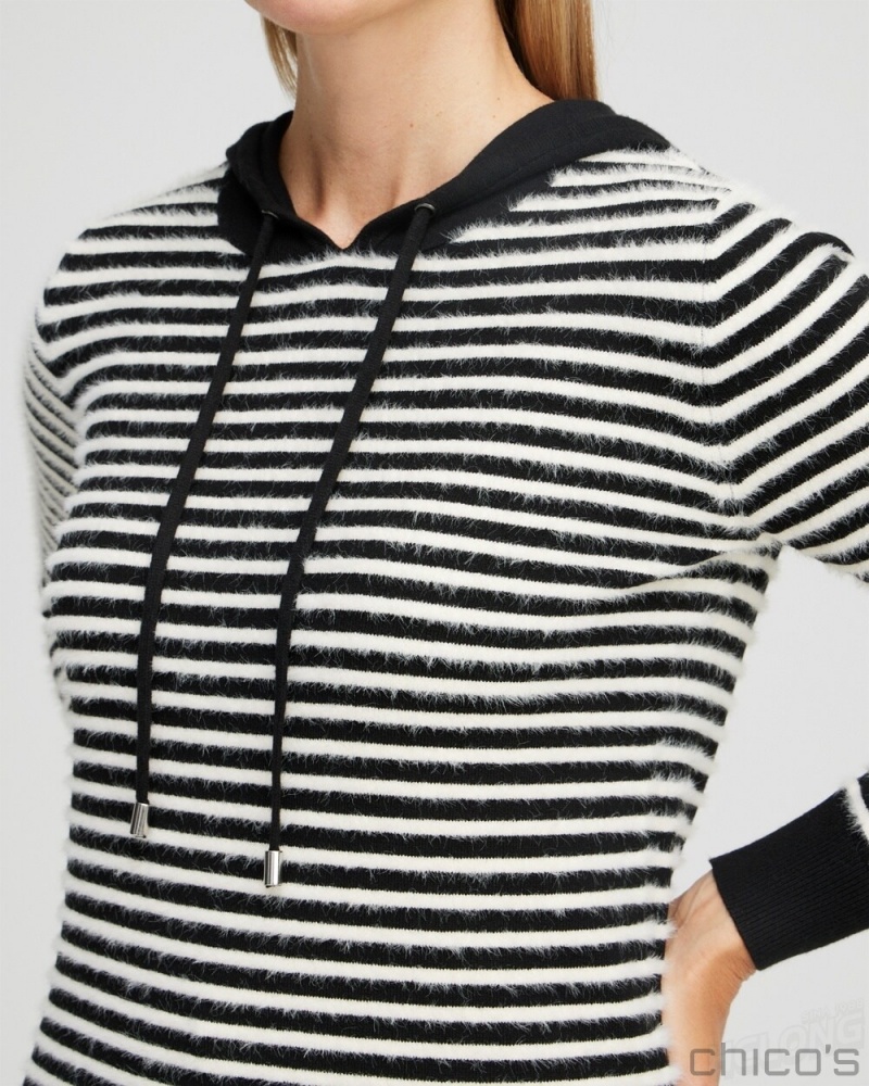 Chico's Zenergy Luxe Cashmere Blend Stripe Pullover Sweaters Black | 852-RAGQWB