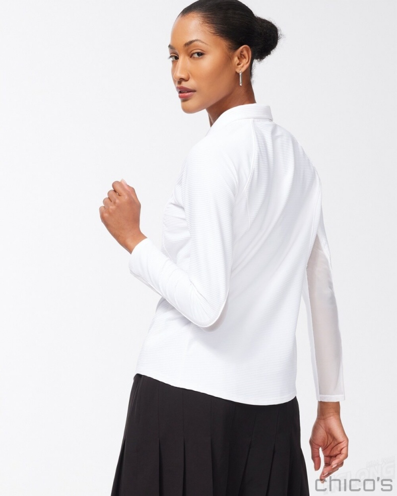 Chico's Zenergy Mesh Detail Zip Pullover Tops Alabaster | 087-IGWLQZ