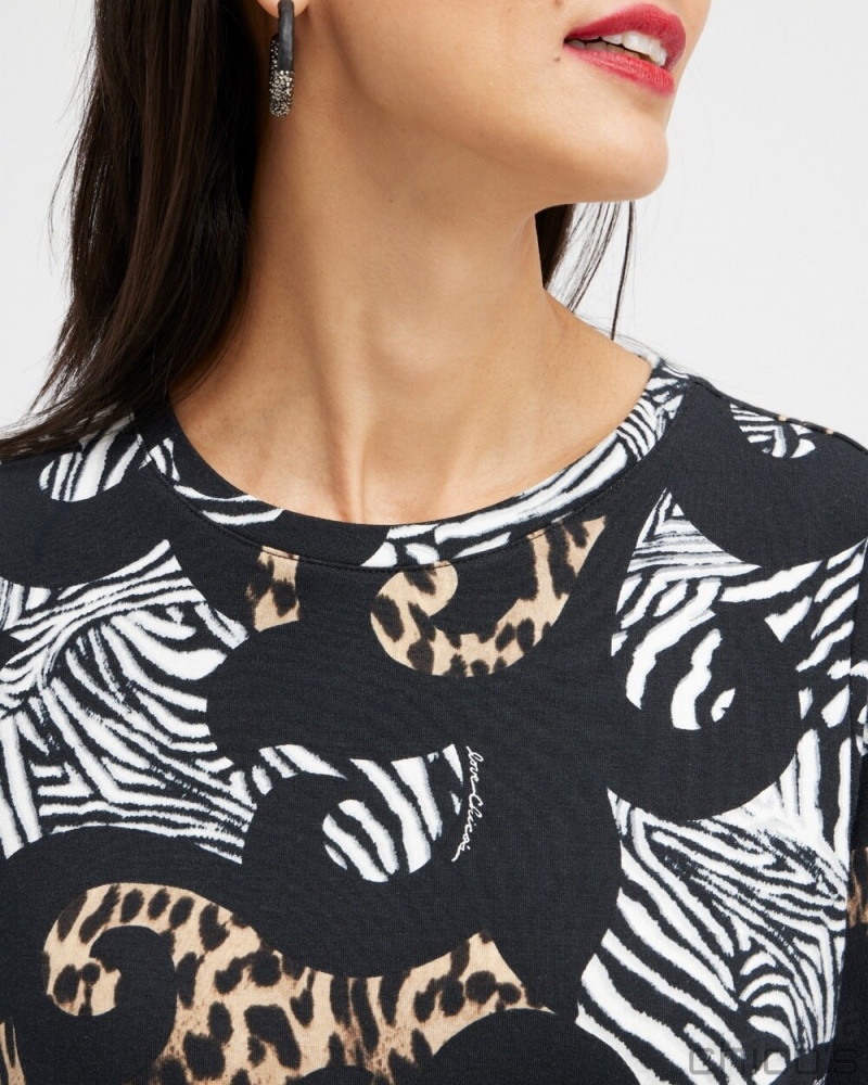 Chico's Zenergy Mixed Animal Print Sweatshirt Sweaters Black | 587-WYSORB