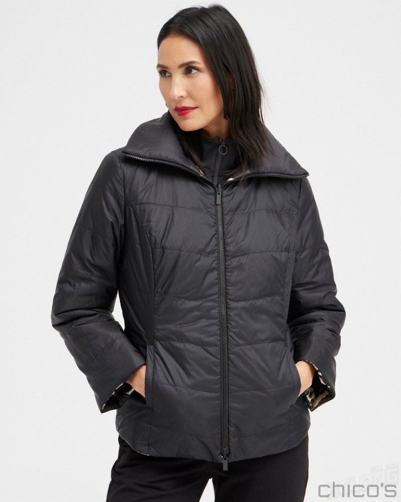 Chico's Zenergy Reversible Puffer Jacket Jackets & Coats Black | 381-SECRLY