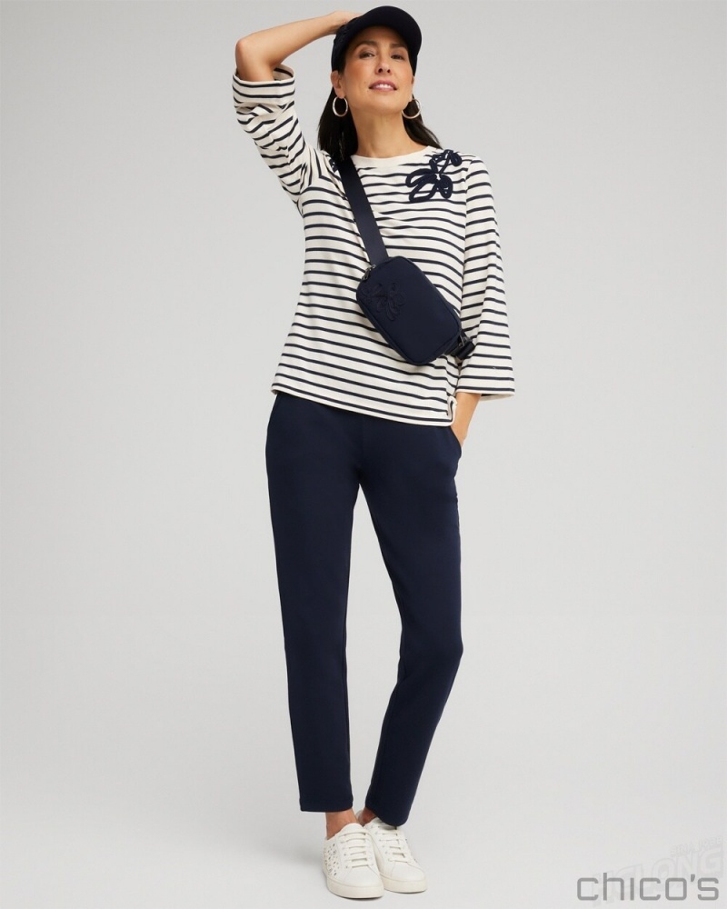 Chico's Zenergy Soutache Stripe Pullover Tops Classic Navy | 254-RQCIVH