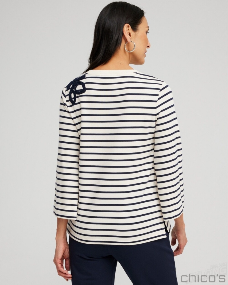 Chico's Zenergy Soutache Stripe Pullover Tops Classic Navy | 254-RQCIVH