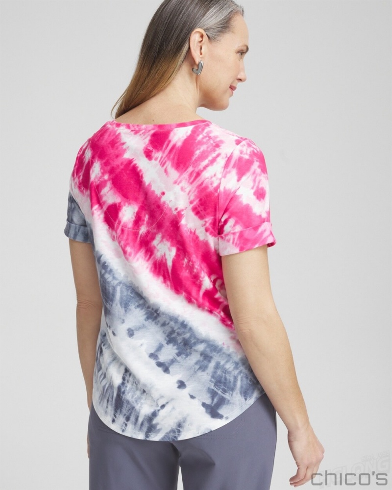 Chico's Zenergy Tie Dye Tee Tees & Tanks PINK BROMELIAD | 142-ANCDHX