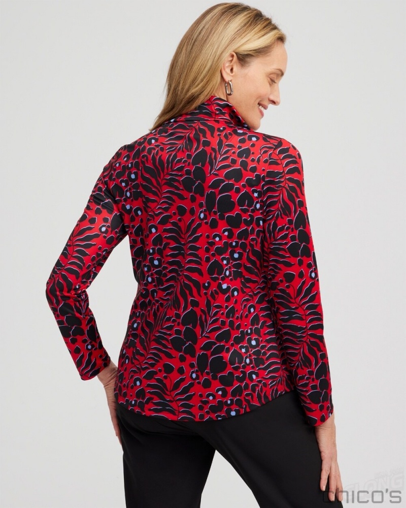 Chico's Zenergy UPF Animal Print Long Sleeve Top Tops Love Letter Red | 418-XOJLSZ