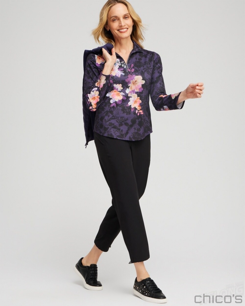 Chico's Zenergy UPF Floral Long Sleeve Top Tops Dewberry | 934-ISXVJA