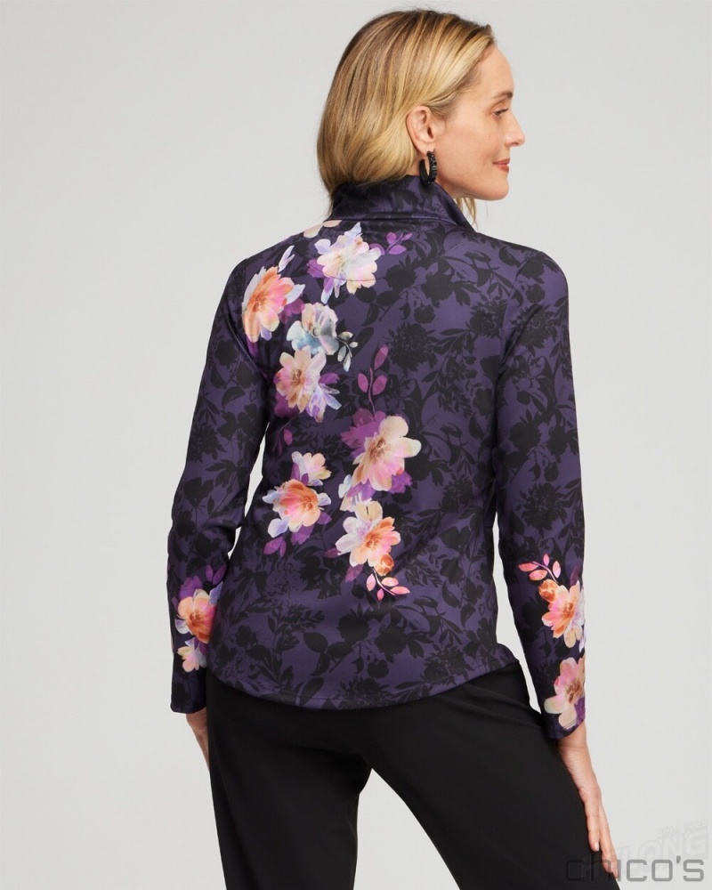 Chico's Zenergy UPF Floral Long Sleeve Top Tops Dewberry | 934-ISXVJA