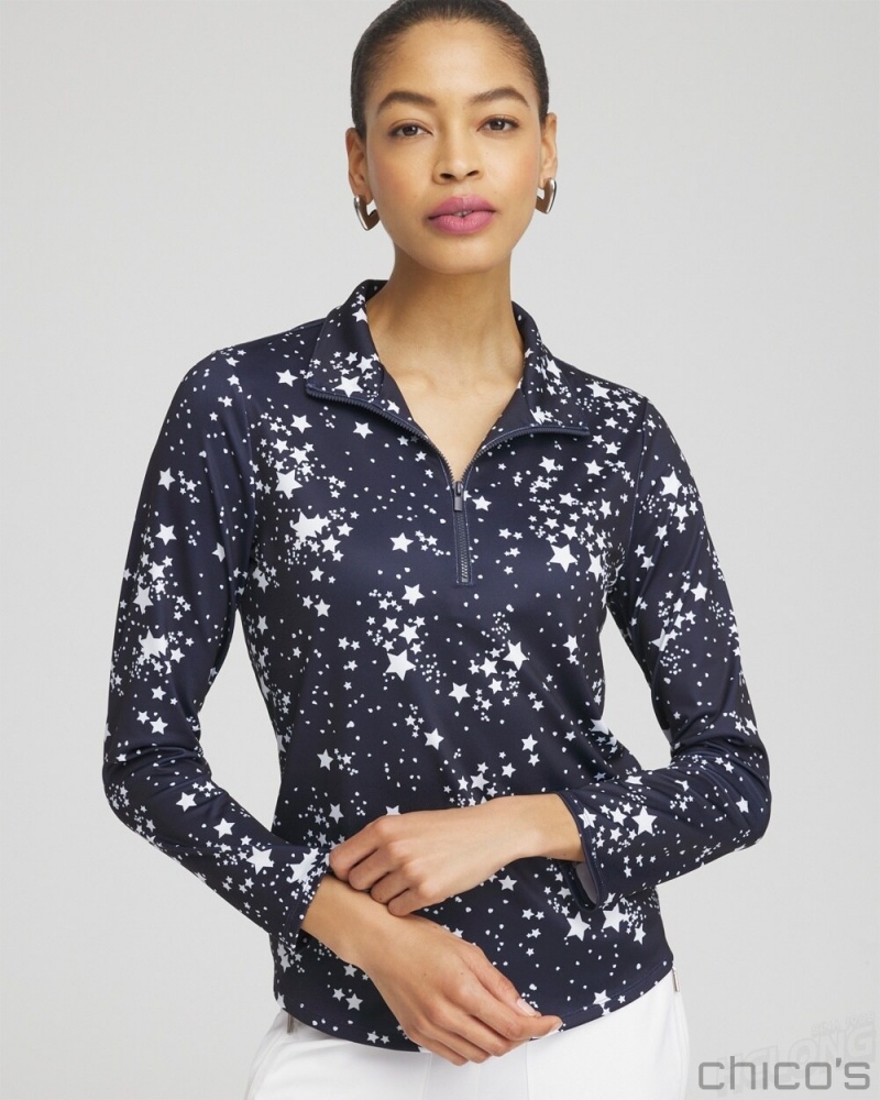 Chico's Zenergy UPF Knit Star Half Zip Top Tops Classic Navy | 685-JYNMZQ