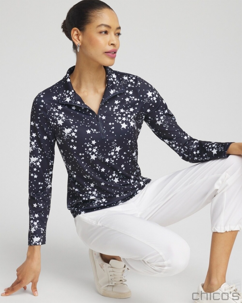 Chico's Zenergy UPF Knit Star Half Zip Top Tops Classic Navy | 685-JYNMZQ