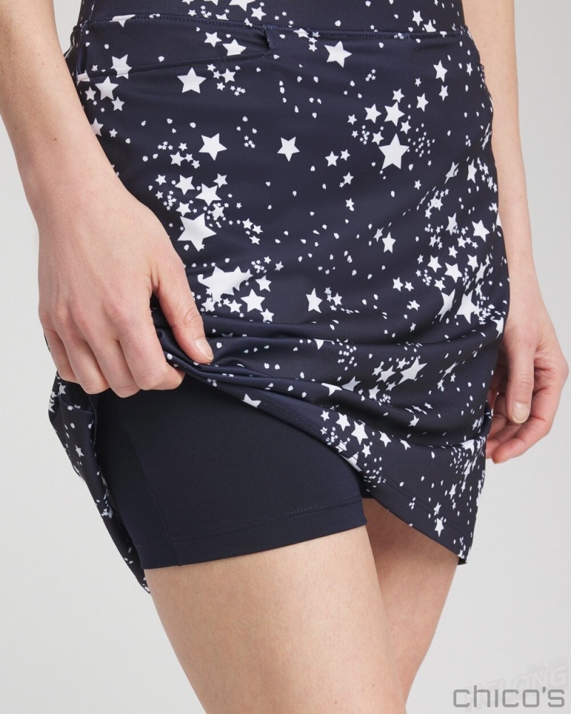 Chico's Zenergy UPF Knit Stars Skort Dresses Classic Navy | 794-RTEVUQ