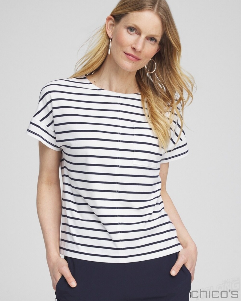 Chico's Zenergy UPF Knit Stripe Dolman Top Tees & Tanks Classic Navy | 203-OEGIBV