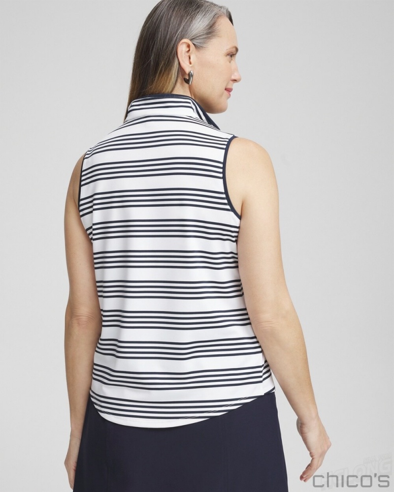 Chico's Zenergy UPF Knit Stripe Polo Tank Tops Classic Navy | 347-OHNDYK