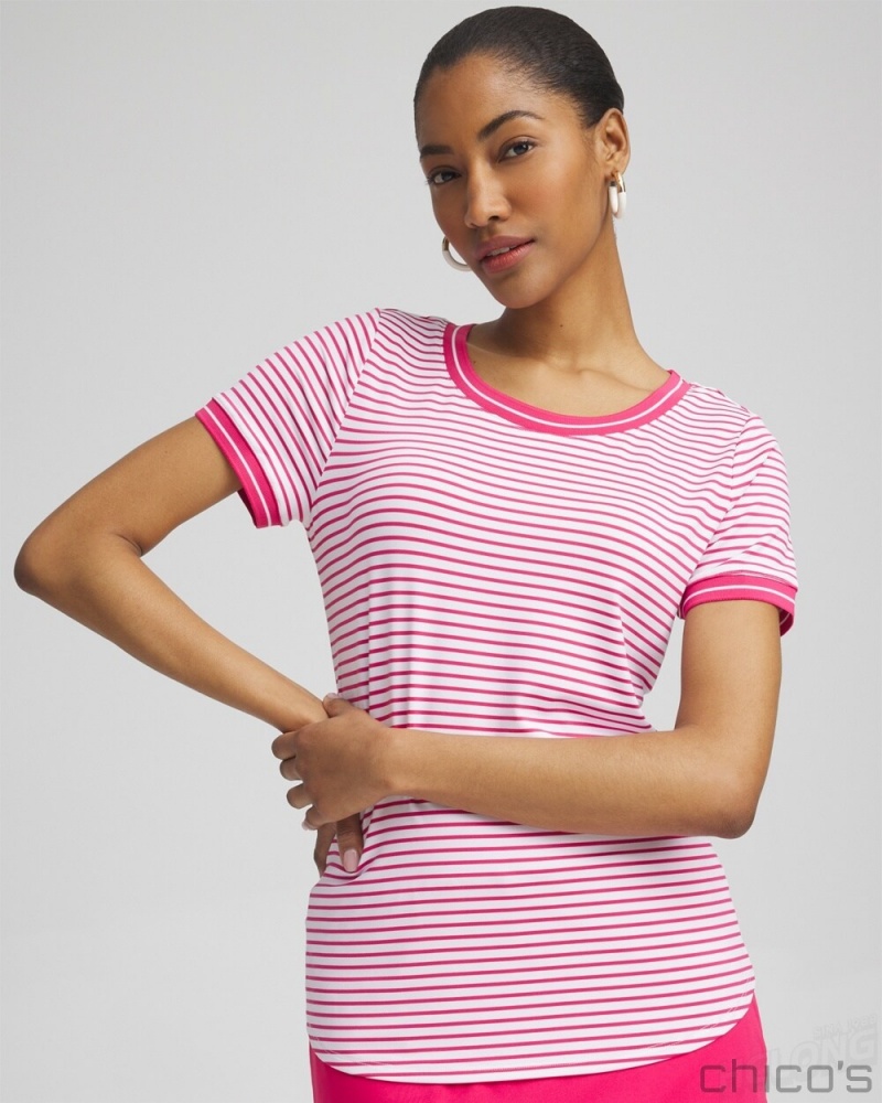 Chico\'s Zenergy UPF Knit Stripe Tee Tops PINK BROMELIAD | 398-FKGCNH