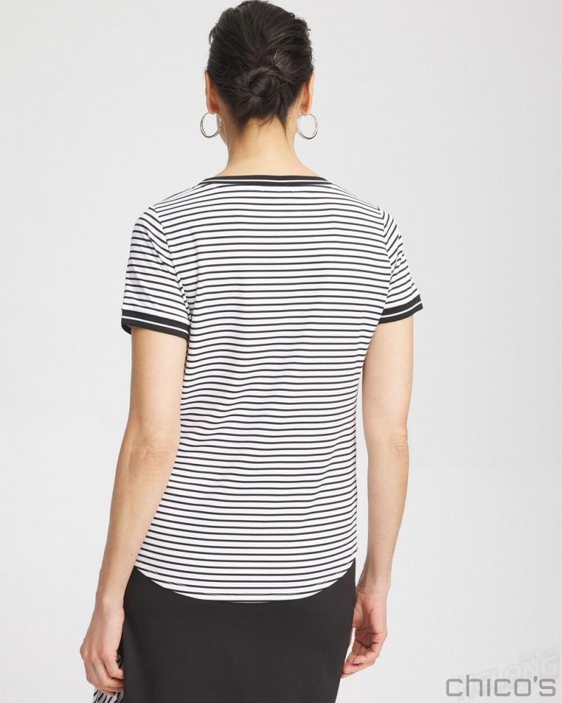 Chico's Zenergy UPF Knit Stripe Tee Tops Black | 470-GKUBZM