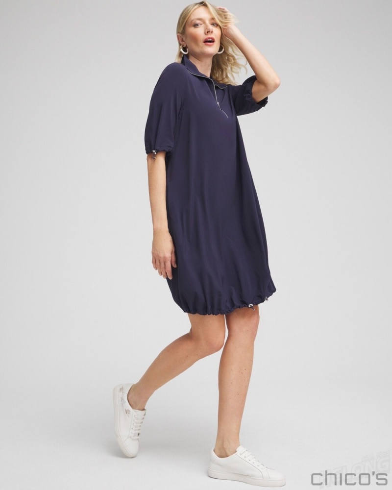 Chico's Zenergy UPF Neema Zip Bungee Dress Dresses Classic Navy | 870-KVDQYR