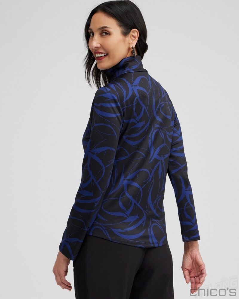 Chico's Zenergy UPF Ribbon Print Long Sleeve Top Tops Cobalt Night | 275-SYEAHQ