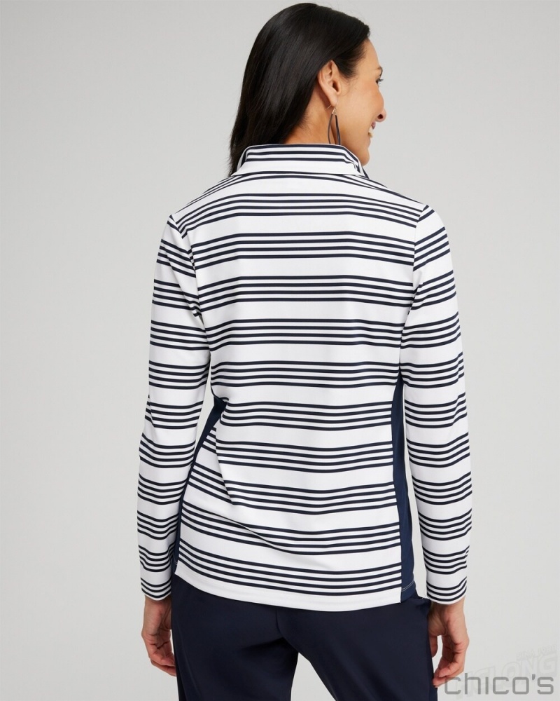 Chico's Zenergy UPF Stripe Long Sleeve Top Tops Classic Navy | 309-GVDKUF