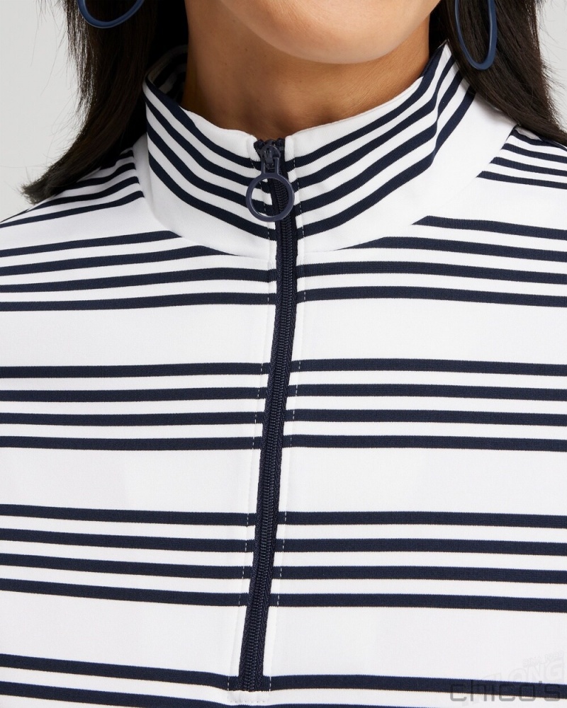 Chico's Zenergy UPF Stripe Long Sleeve Top Tops Classic Navy | 309-GVDKUF