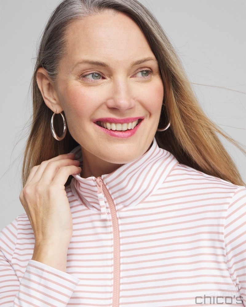 Chico's Zenergy UPF Stripe Long Sleeve Top Tops French Blush | 321-TMZQXW