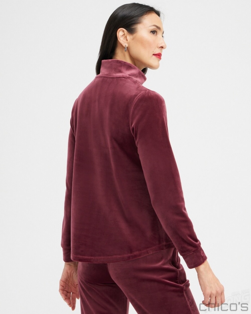 Chico's Zenergy Velour Half Zip Pullover Sweaters Deep Merlot | 742-PWNLZH