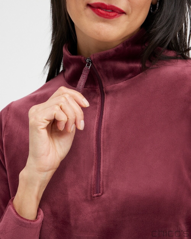 Chico's Zenergy Velour Half Zip Pullover Sweaters Deep Merlot | 742-PWNLZH