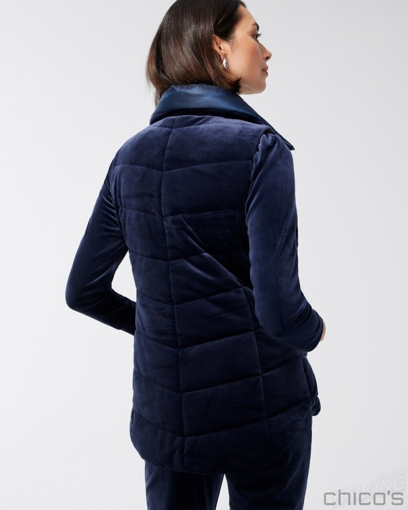 Chico's Zenergy Velour Reversible Vest Jackets & Coats Classic Navy | 617-QJCABL