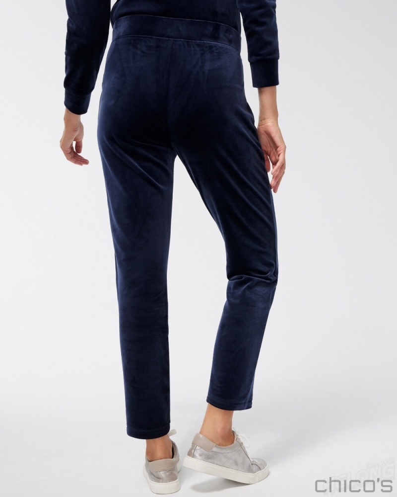 Chico's Zenergy Velour Zip Pocket Pants Pants Classic Navy | 571-TMOUYZ