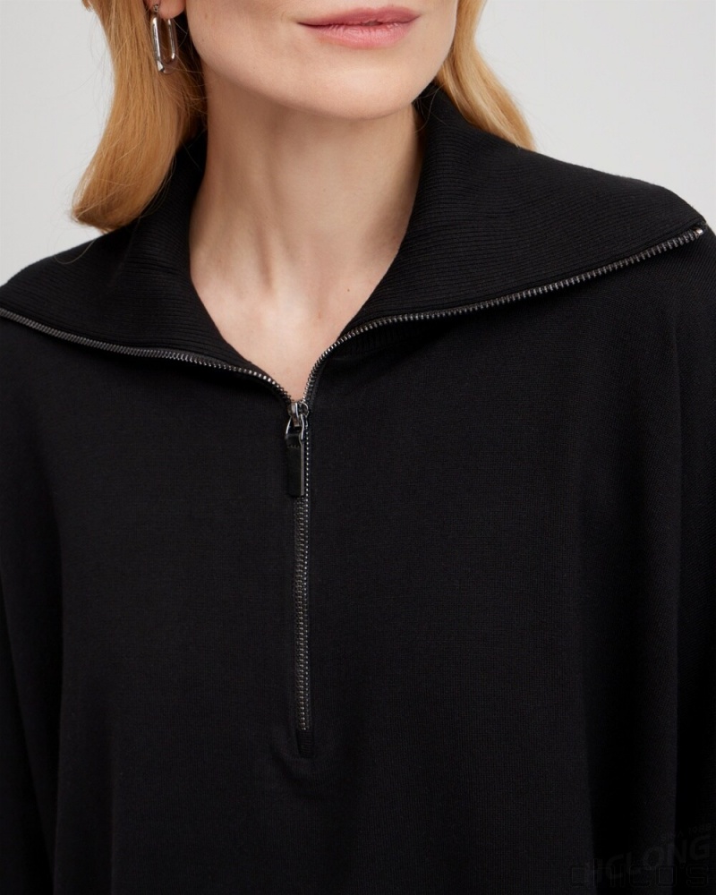 Chico's Zip Collar Sweater Poncho Ponchos & Ruanas Black | 375-QVEPZR